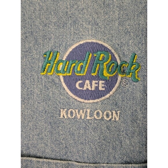 VTG Hard Rock Cafe KOWLOON Denim Button Shirt L/S XL 100% Cotton Blue Light Wash - Picture 4 of 7